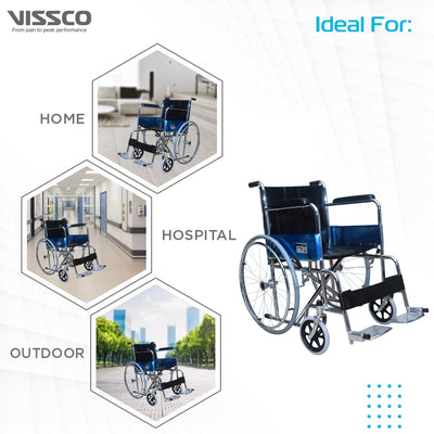 Rodeo Plus Wheelchair With Spoke Wheels | Fixed Handle | Swingable Footrest | Chrome Plated | Weight Capacity 100kg (Grey)