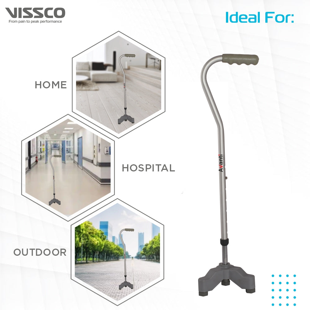 Avanti Sheperd Shape Tripod Stick for Physically Challeged | Light Weight & Adjustable Height (Grey) - Vissco Next