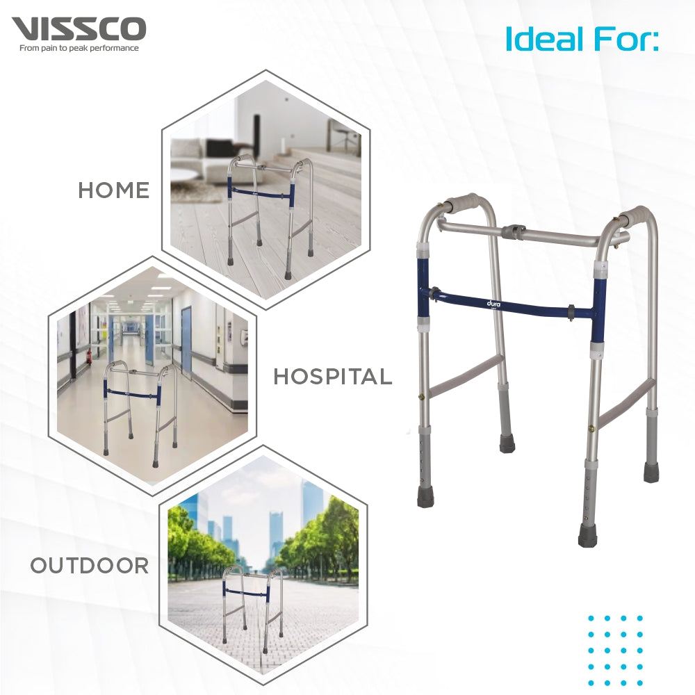 Dura Reciprocal Walker (Aluminium) for Elderly & Physically Challenged | Foldable |Light Weight & Adjustable Height (Grey) - Vissco Next