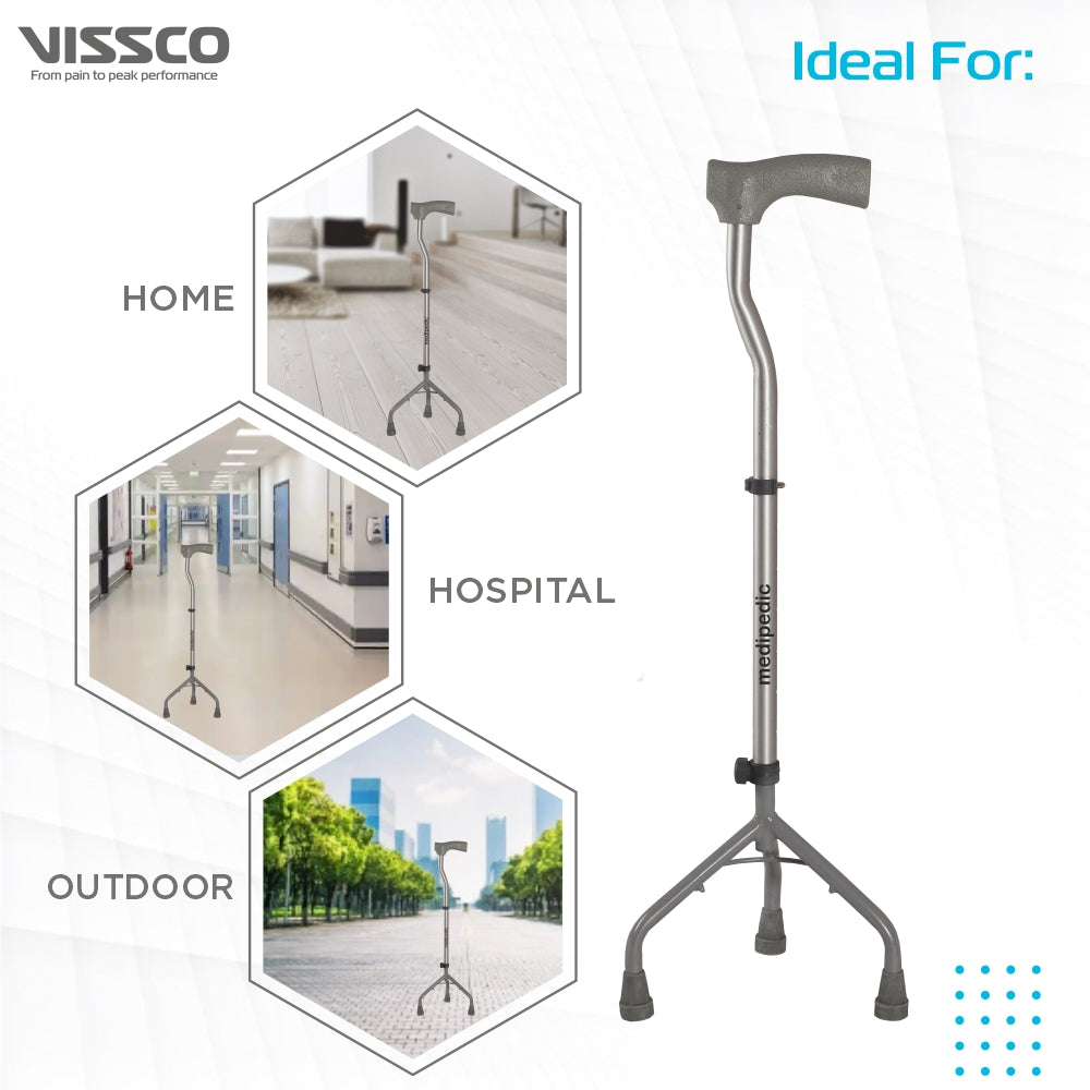 Vissco Medipedic Walking Stick - Tripod, L-Shaped | Mild Steel