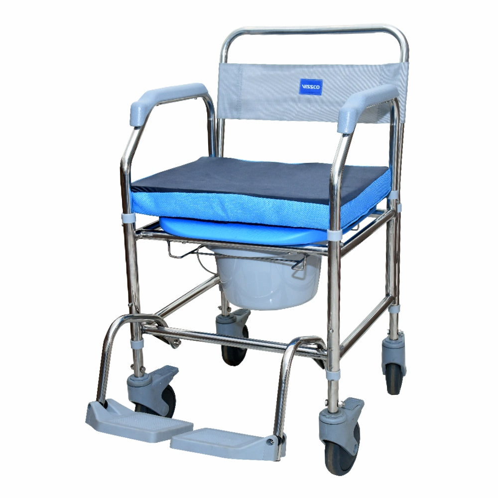 Vissco Comfort SS Shower & Commode Chair - with Wheels | Stainless Steel