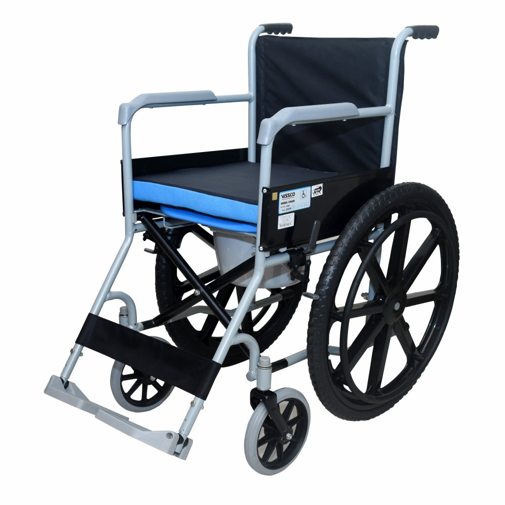 Rodeo Veer Comfort Wheelchair with Removable Commode | Foldable | Fixed Armrest | Weight Bearing Capacity 100kg