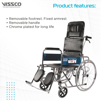 Rodeo Ext Reclining (Chrome Plated) Wheelchair with Spoke Wheel | Fixed Armrest | Weight Bearing Capacity 100kg | Color (Black)