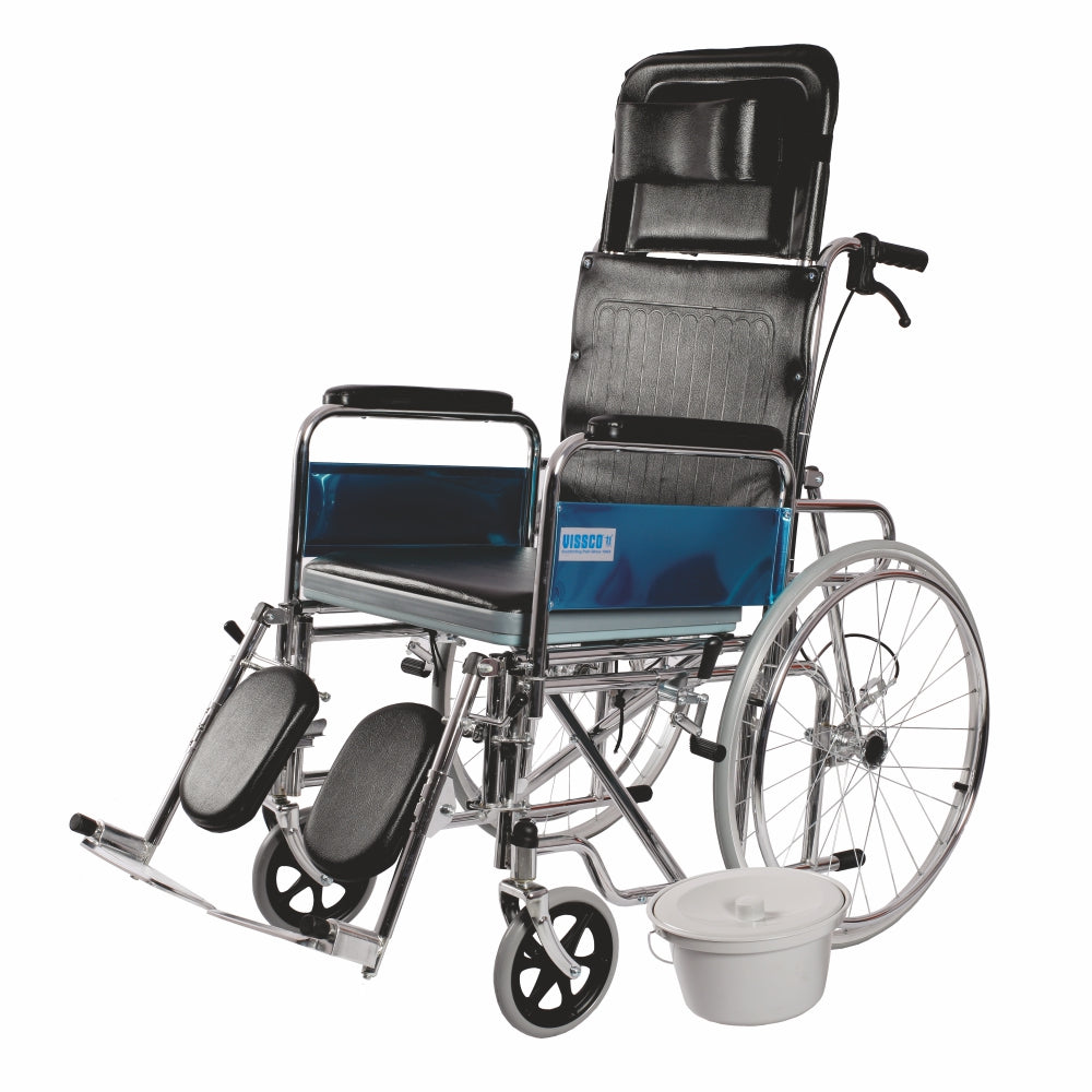 Rodeo Ext Reclining Commode Wheelchair with Spoke Wheel | Removable Armrest | Weight Bearing Capacity 100kg (Black)