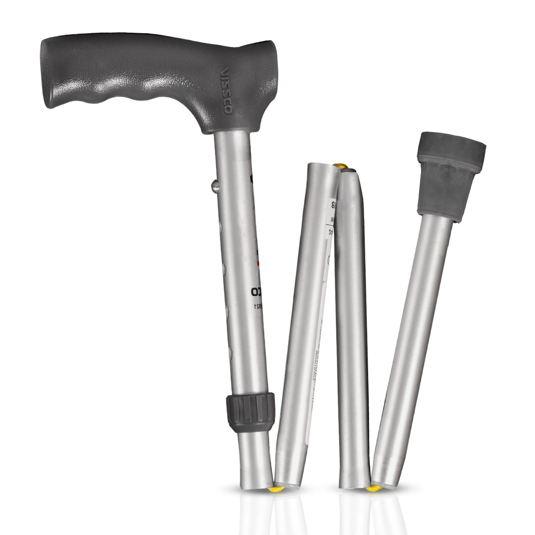 Avanti Folding L Shape Aluminum Stick | Foldable | Lightweight Walking Stick | Adjustable Height | Premium Grade Rubber Shoes (Grey)