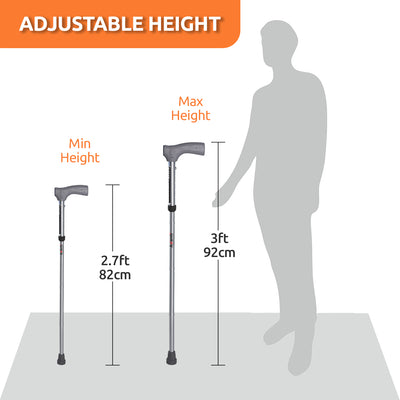 Avanti Folding L Shape Aluminum Stick | Foldable | Lightweight Walking Stick | Adjustable Height | Premium Grade Rubber Shoes (Grey)