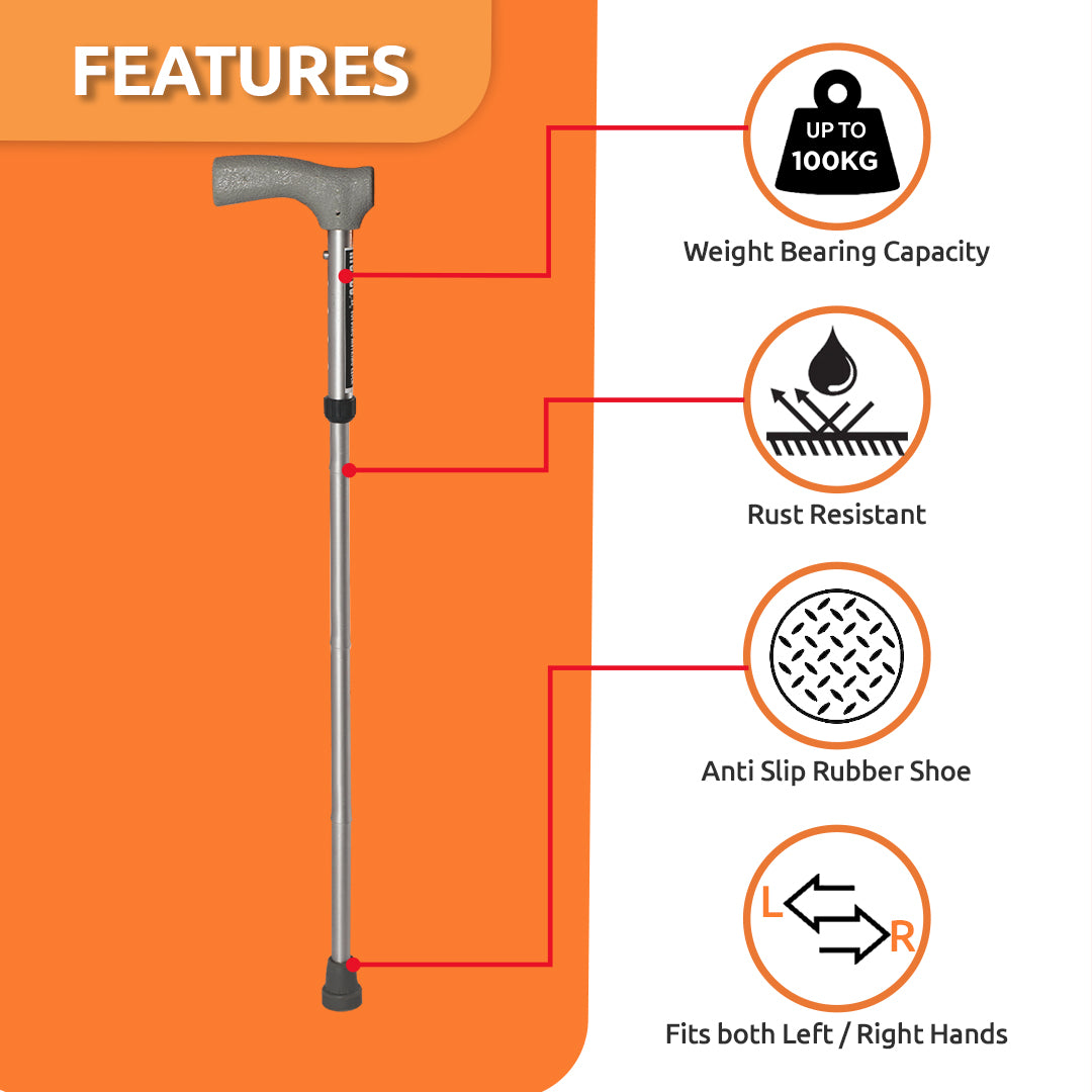 Vissco Avanti Walking Stick - Foldable, L-Shaped | Aluminum