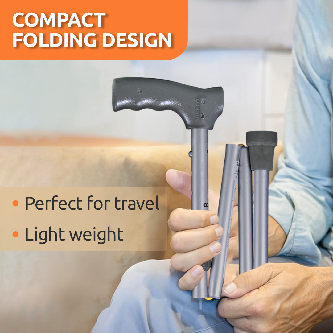 Vissco Avanti Walking Stick - Foldable, L-Shaped | Aluminum