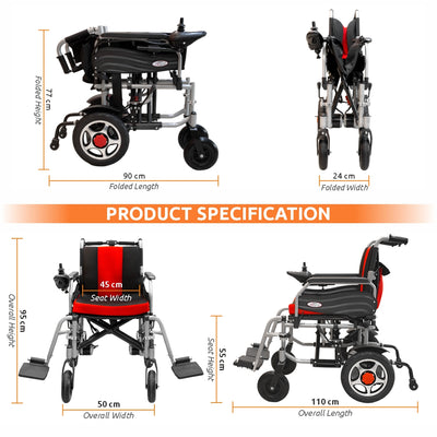 Zip Lite Power Wheelchair with Single Battery | 10Km Per Charge | Durable & Long Lasting | Weight Bearing Capacity 100kg | Color (Silver/Black)